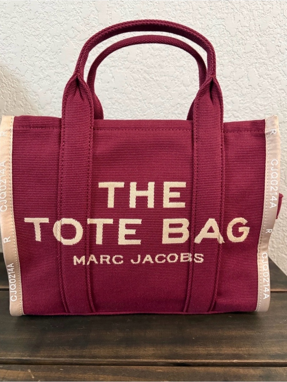 Marc Jacobs Burgundy Canvas Tote with Cream Trim